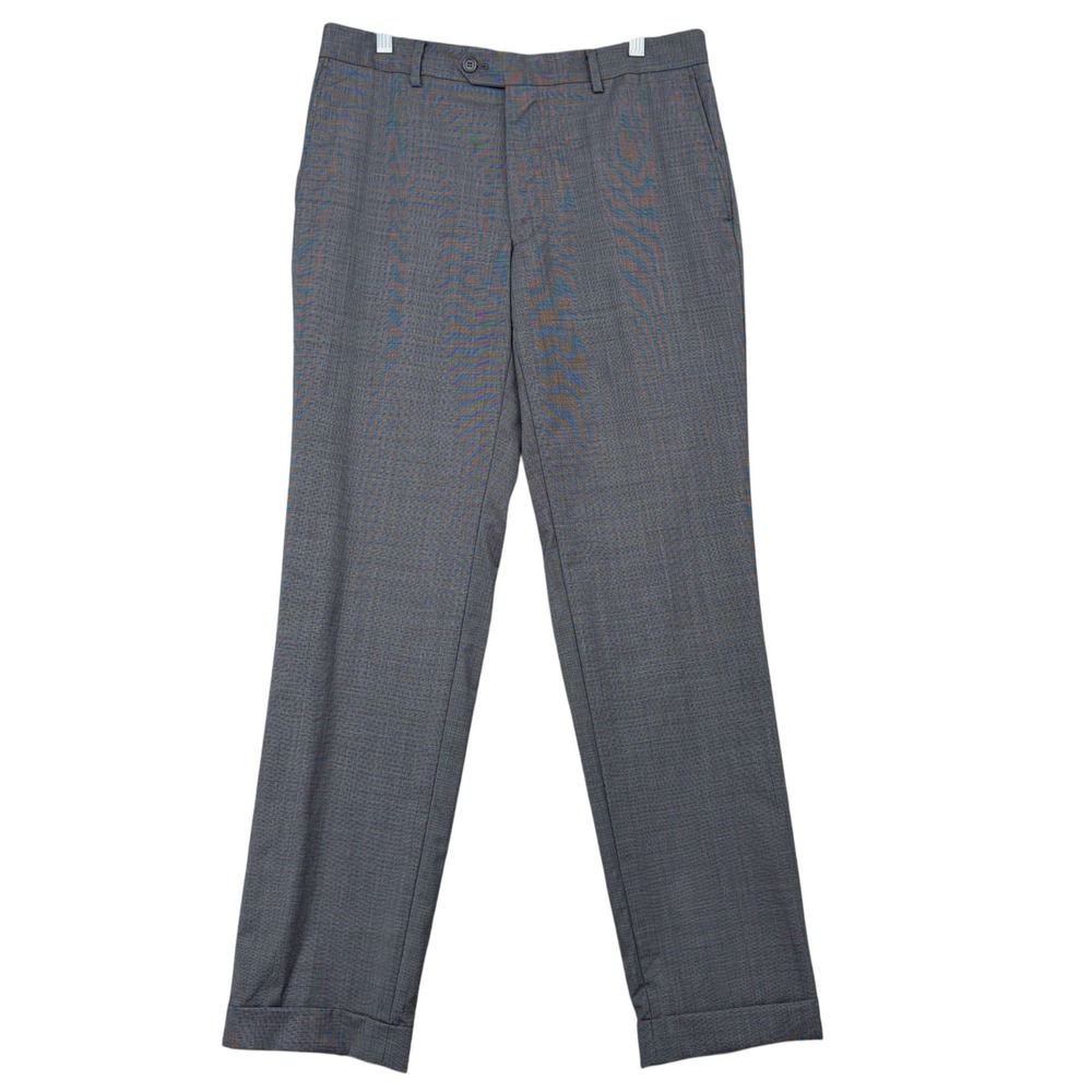 Emile‎ Lafaurie Mens Grey 100% Wool Micro Check Cuffed Dress Pants Size 46 36x31